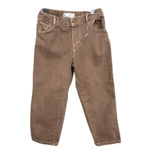 Zara Kid's Barrel Jeans Adjustable Waist Dark Taupe Denim Size 5 NWOT